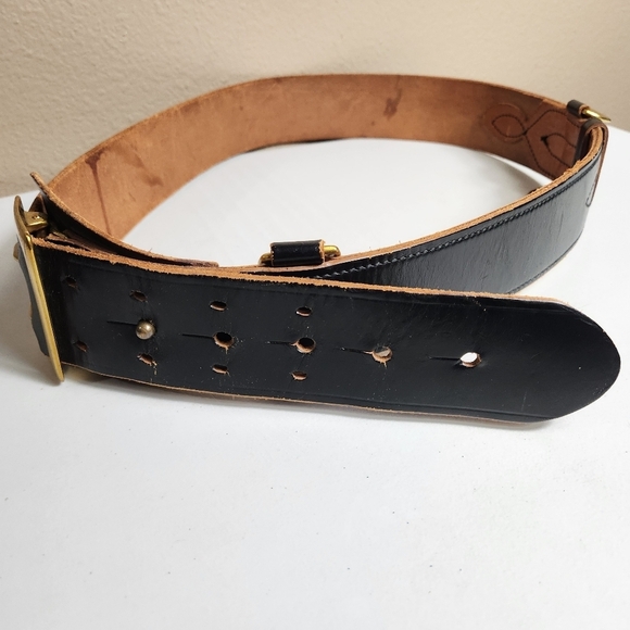 British Military Black/Brass Genuine Bridle Cowhide Leather Sam Browne Belt |44| - Picture 3 of 14